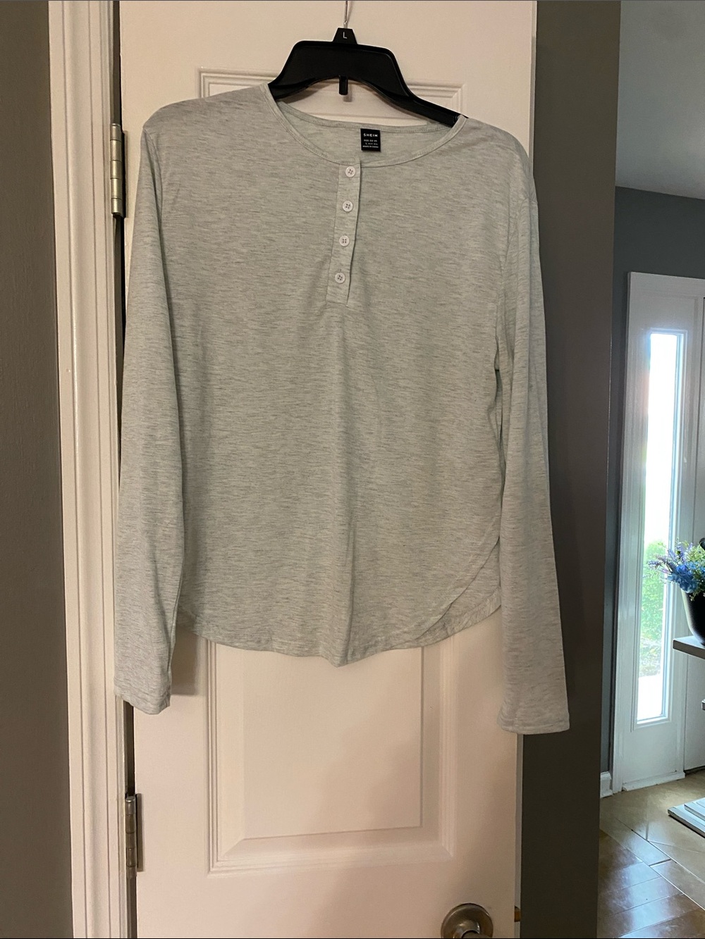 SHEIN Light Heather Gray Henley Button-Front Top